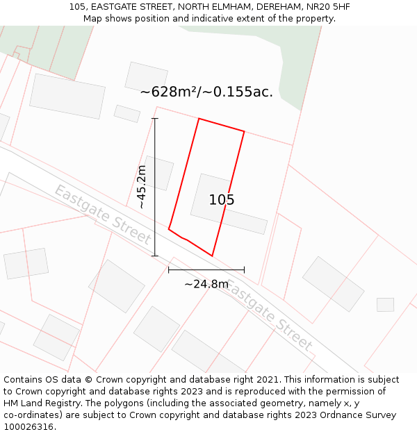 105, EASTGATE STREET, NORTH ELMHAM, DEREHAM, NR20 5HF: Plot and title map