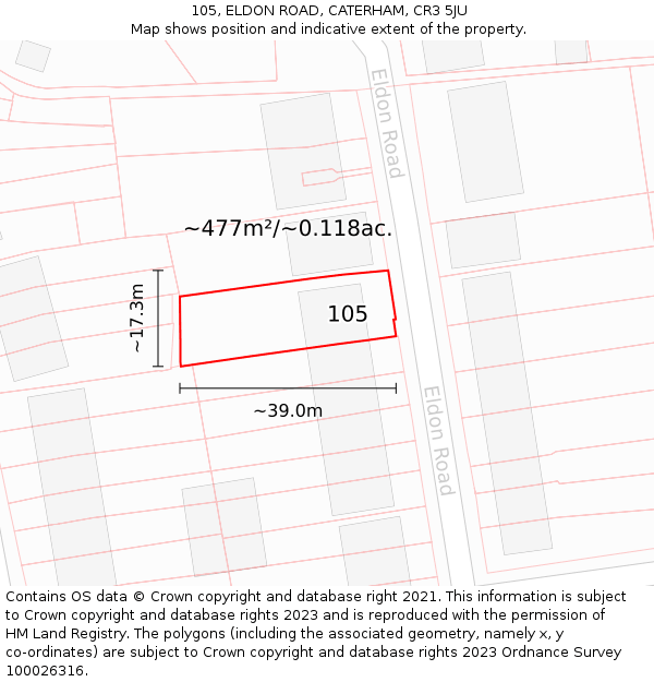 105, ELDON ROAD, CATERHAM, CR3 5JU: Plot and title map