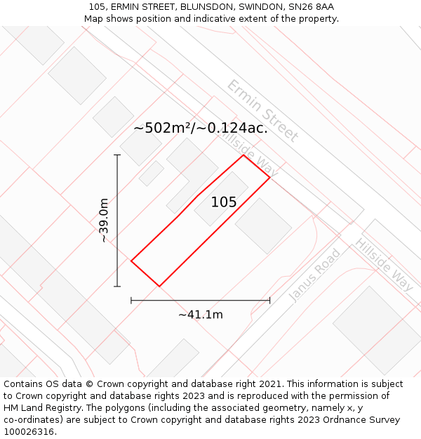 105, ERMIN STREET, BLUNSDON, SWINDON, SN26 8AA: Plot and title map