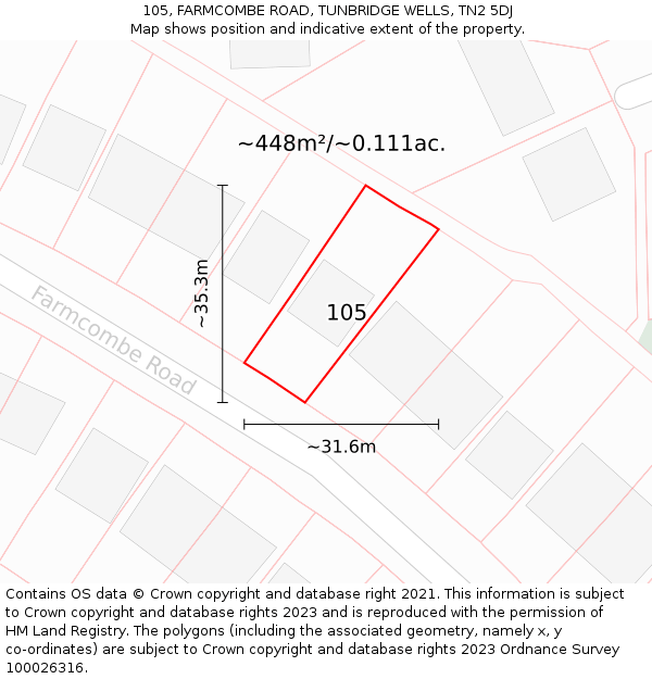 105, FARMCOMBE ROAD, TUNBRIDGE WELLS, TN2 5DJ: Plot and title map