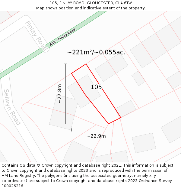 105, FINLAY ROAD, GLOUCESTER, GL4 6TW: Plot and title map