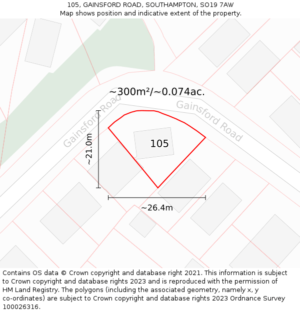 105, GAINSFORD ROAD, SOUTHAMPTON, SO19 7AW: Plot and title map