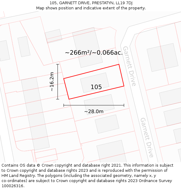 105, GARNETT DRIVE, PRESTATYN, LL19 7DJ: Plot and title map