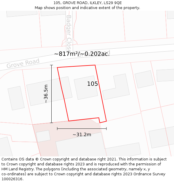 105, GROVE ROAD, ILKLEY, LS29 9QE: Plot and title map