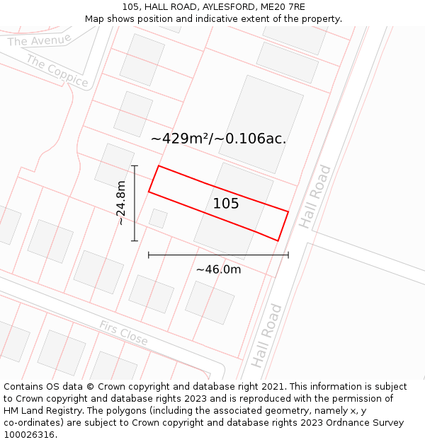 105, HALL ROAD, AYLESFORD, ME20 7RE: Plot and title map