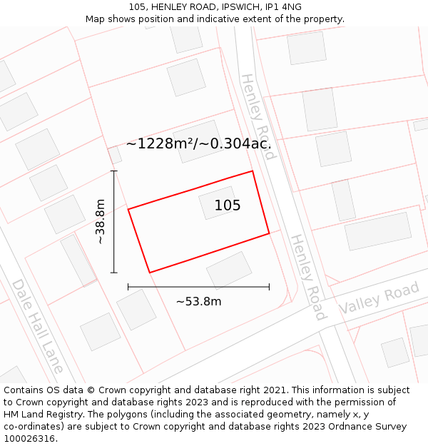 105, HENLEY ROAD, IPSWICH, IP1 4NG: Plot and title map