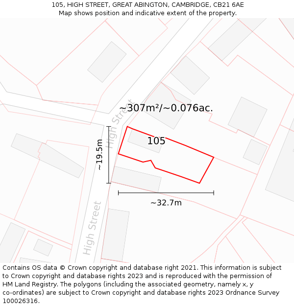105, HIGH STREET, GREAT ABINGTON, CAMBRIDGE, CB21 6AE: Plot and title map