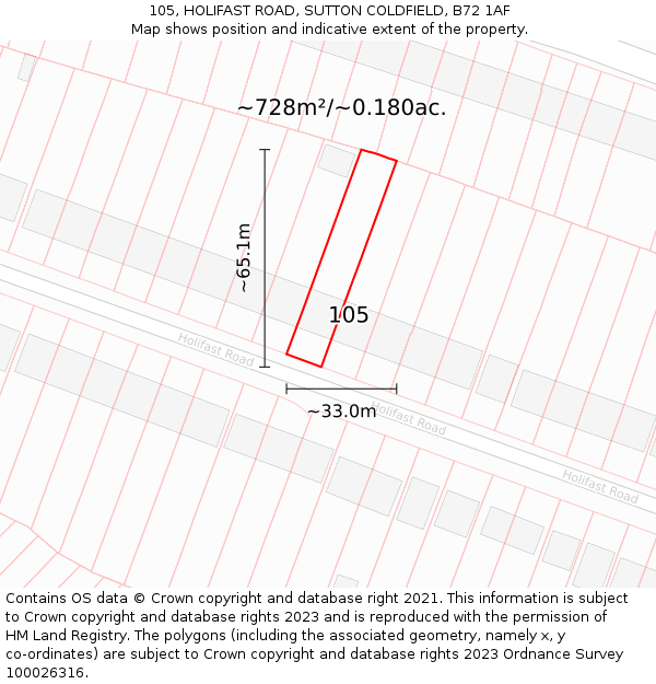 105, HOLIFAST ROAD, SUTTON COLDFIELD, B72 1AF: Plot and title map