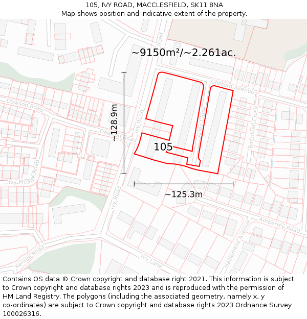 105, IVY ROAD, MACCLESFIELD, SK11 8NA: Plot and title map