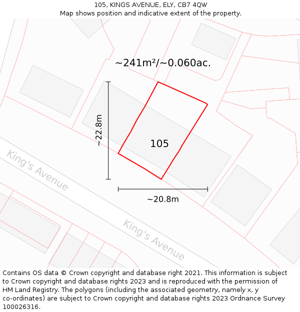 105, KINGS AVENUE, ELY, CB7 4QW: Plot and title map