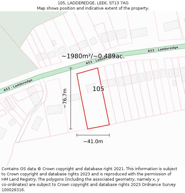 105, LADDEREDGE, LEEK, ST13 7AG: Plot and title map