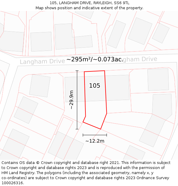 105, LANGHAM DRIVE, RAYLEIGH, SS6 9TL: Plot and title map