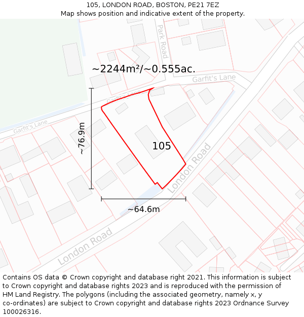 105, LONDON ROAD, BOSTON, PE21 7EZ: Plot and title map