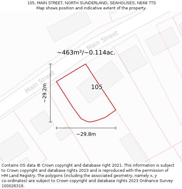 105, MAIN STREET, NORTH SUNDERLAND, SEAHOUSES, NE68 7TS: Plot and title map