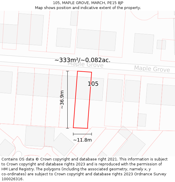 105, MAPLE GROVE, MARCH, PE15 8JP: Plot and title map