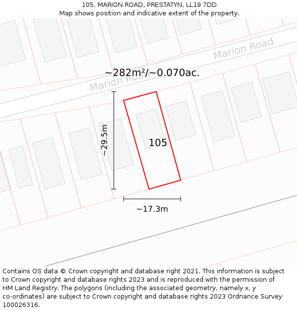 105, MARION ROAD, PRESTATYN, LL19 7DD: Plot and title map