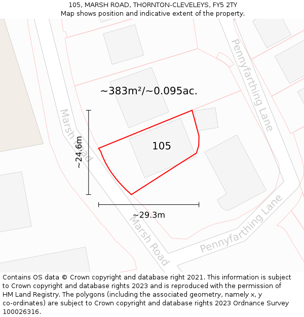 105, MARSH ROAD, THORNTON-CLEVELEYS, FY5 2TY: Plot and title map