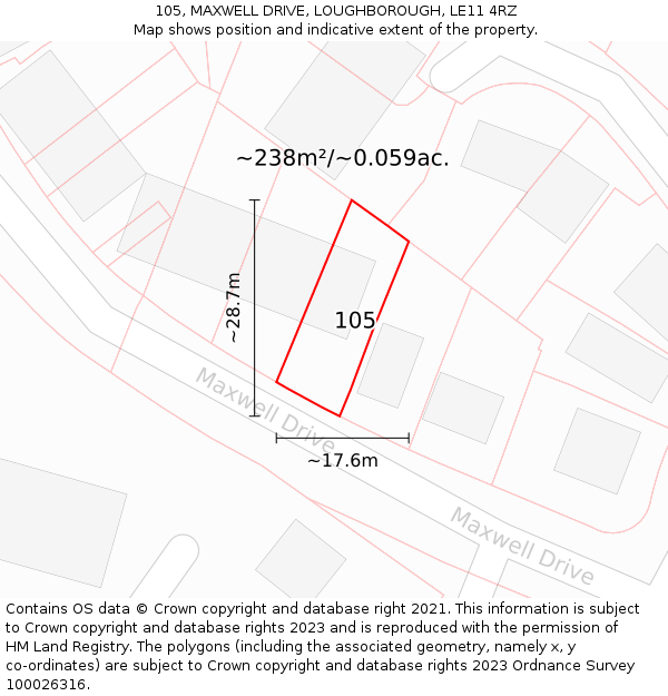 105, MAXWELL DRIVE, LOUGHBOROUGH, LE11 4RZ: Plot and title map