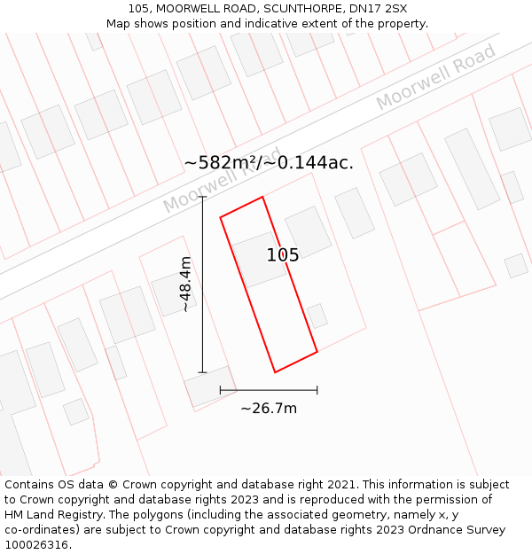 105, MOORWELL ROAD, SCUNTHORPE, DN17 2SX: Plot and title map