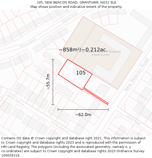 105, NEW BEACON ROAD, GRANTHAM, NG31 9LE: Plot and title map