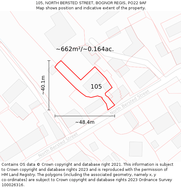 105, NORTH BERSTED STREET, BOGNOR REGIS, PO22 9AF: Plot and title map