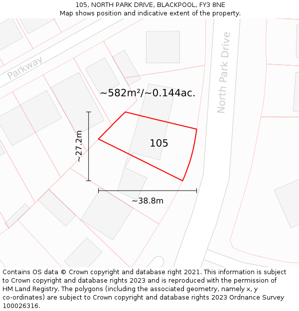 105, NORTH PARK DRIVE, BLACKPOOL, FY3 8NE: Plot and title map
