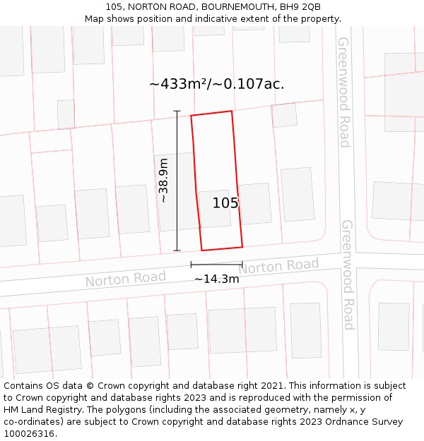 105, NORTON ROAD, BOURNEMOUTH, BH9 2QB: Plot and title map