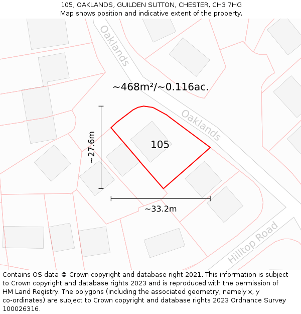 105, OAKLANDS, GUILDEN SUTTON, CHESTER, CH3 7HG: Plot and title map