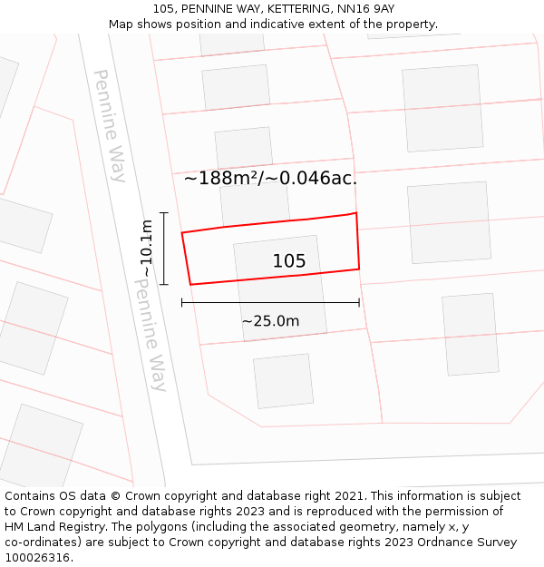 105, PENNINE WAY, KETTERING, NN16 9AY: Plot and title map