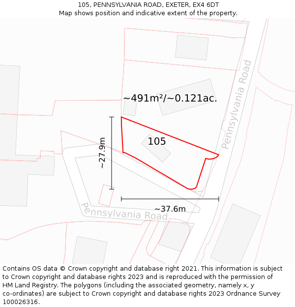 105, PENNSYLVANIA ROAD, EXETER, EX4 6DT: Plot and title map