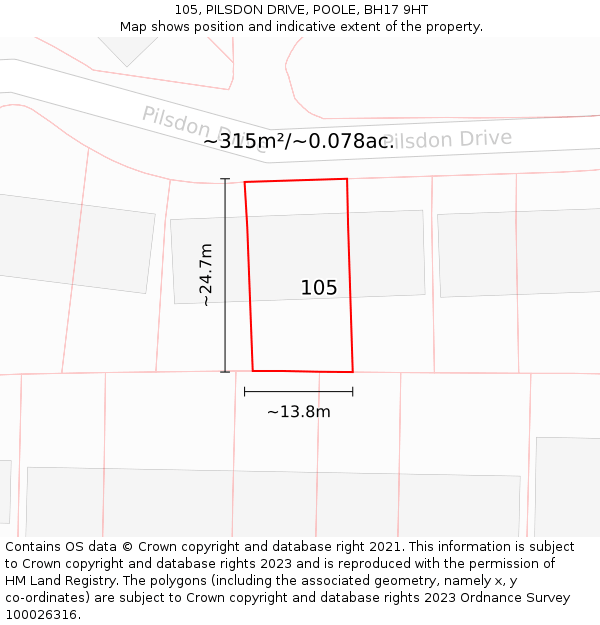 105, PILSDON DRIVE, POOLE, BH17 9HT: Plot and title map