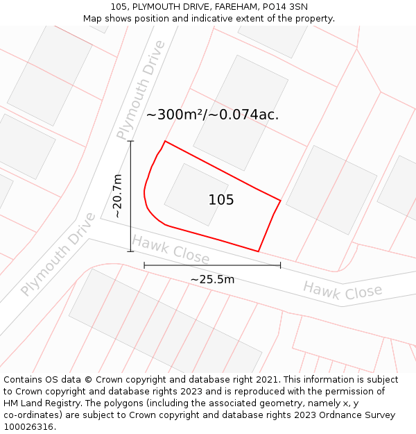105, PLYMOUTH DRIVE, FAREHAM, PO14 3SN: Plot and title map