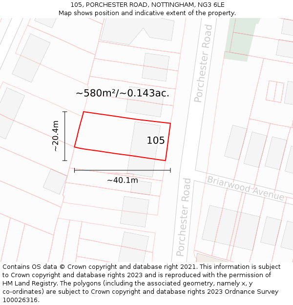 105, PORCHESTER ROAD, NOTTINGHAM, NG3 6LE: Plot and title map