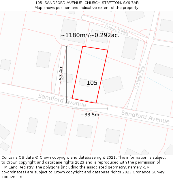 105, SANDFORD AVENUE, CHURCH STRETTON, SY6 7AB: Plot and title map