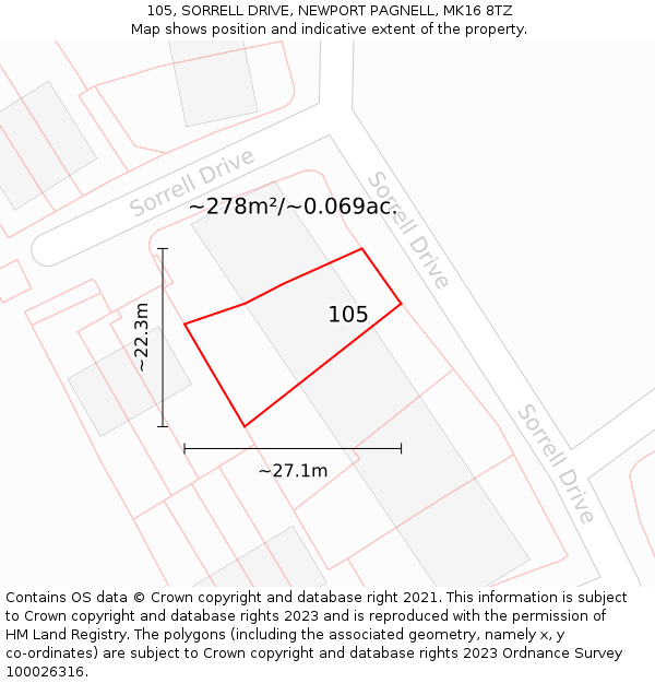 105, SORRELL DRIVE, NEWPORT PAGNELL, MK16 8TZ: Plot and title map