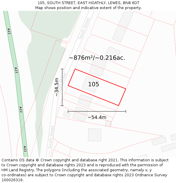 105, SOUTH STREET, EAST HOATHLY, LEWES, BN8 6DT: Plot and title map