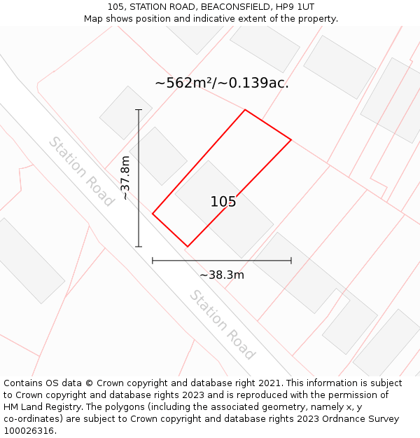 105, STATION ROAD, BEACONSFIELD, HP9 1UT: Plot and title map