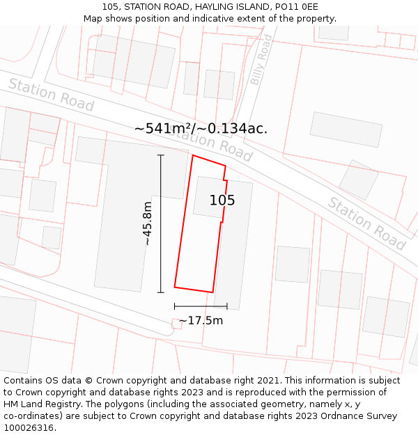 105, STATION ROAD, HAYLING ISLAND, PO11 0EE: Plot and title map