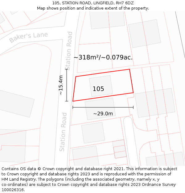 105, STATION ROAD, LINGFIELD, RH7 6DZ: Plot and title map