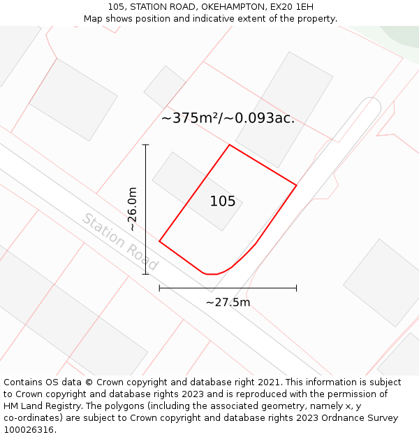 105, STATION ROAD, OKEHAMPTON, EX20 1EH: Plot and title map