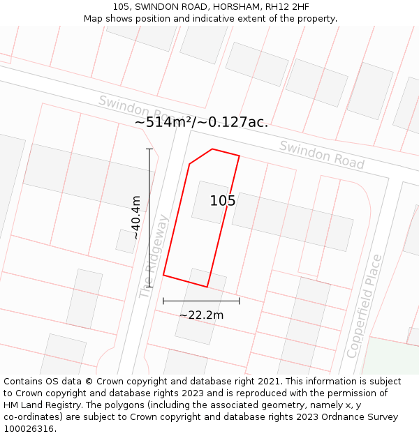 105, SWINDON ROAD, HORSHAM, RH12 2HF: Plot and title map