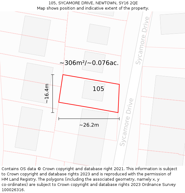 105, SYCAMORE DRIVE, NEWTOWN, SY16 2QE: Plot and title map