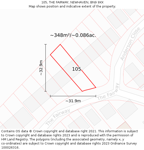 105, THE FAIRWAY, NEWHAVEN, BN9 9XX: Plot and title map
