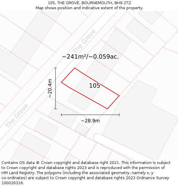 105, THE GROVE, BOURNEMOUTH, BH9 2TZ: Plot and title map