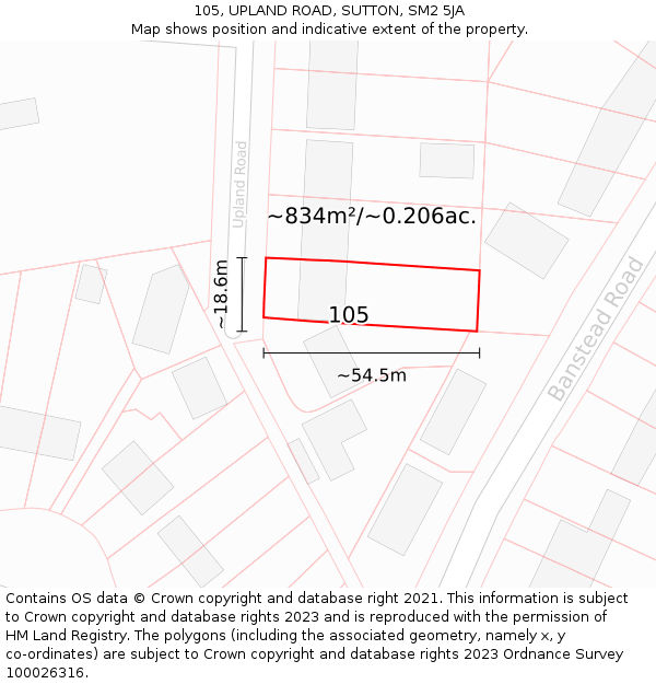 105, UPLAND ROAD, SUTTON, SM2 5JA: Plot and title map