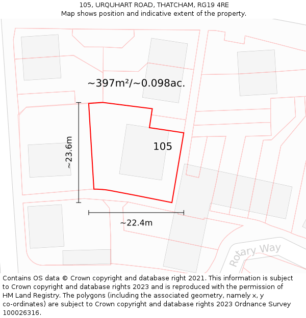 105, URQUHART ROAD, THATCHAM, RG19 4RE: Plot and title map