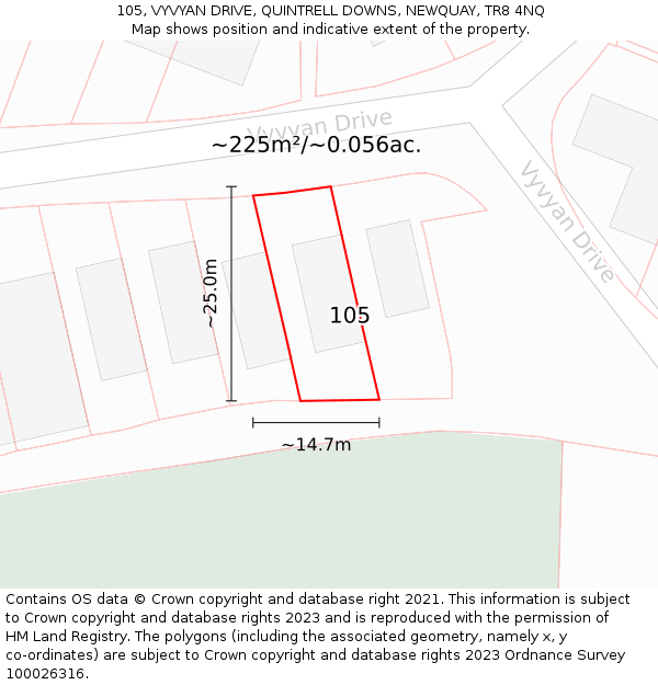 105, VYVYAN DRIVE, QUINTRELL DOWNS, NEWQUAY, TR8 4NQ: Plot and title map