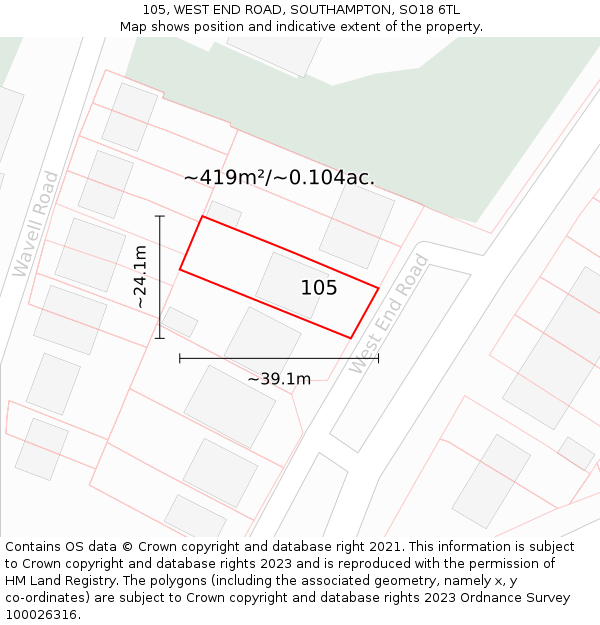 105, WEST END ROAD, SOUTHAMPTON, SO18 6TL: Plot and title map