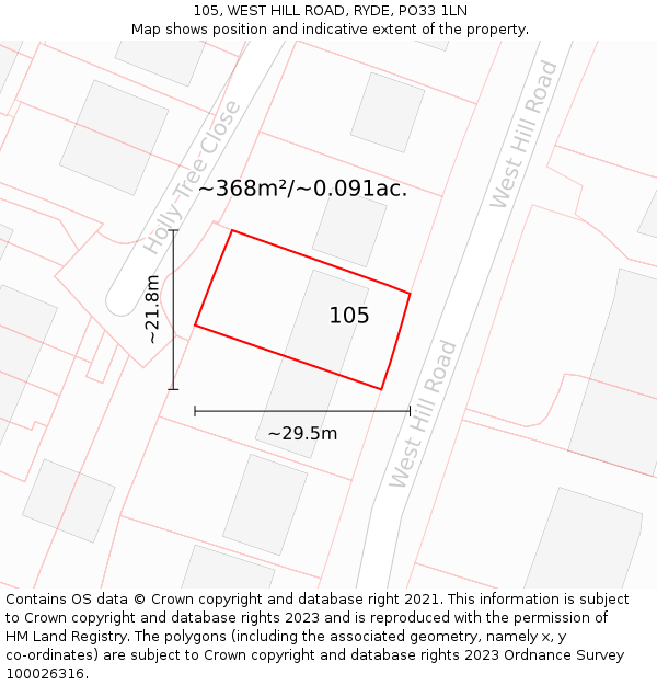 105, WEST HILL ROAD, RYDE, PO33 1LN: Plot and title map