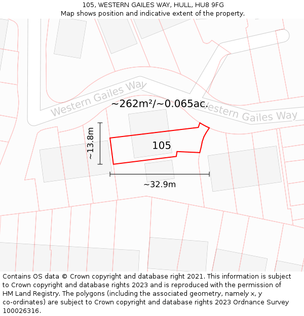 105, WESTERN GAILES WAY, HULL, HU8 9FG: Plot and title map